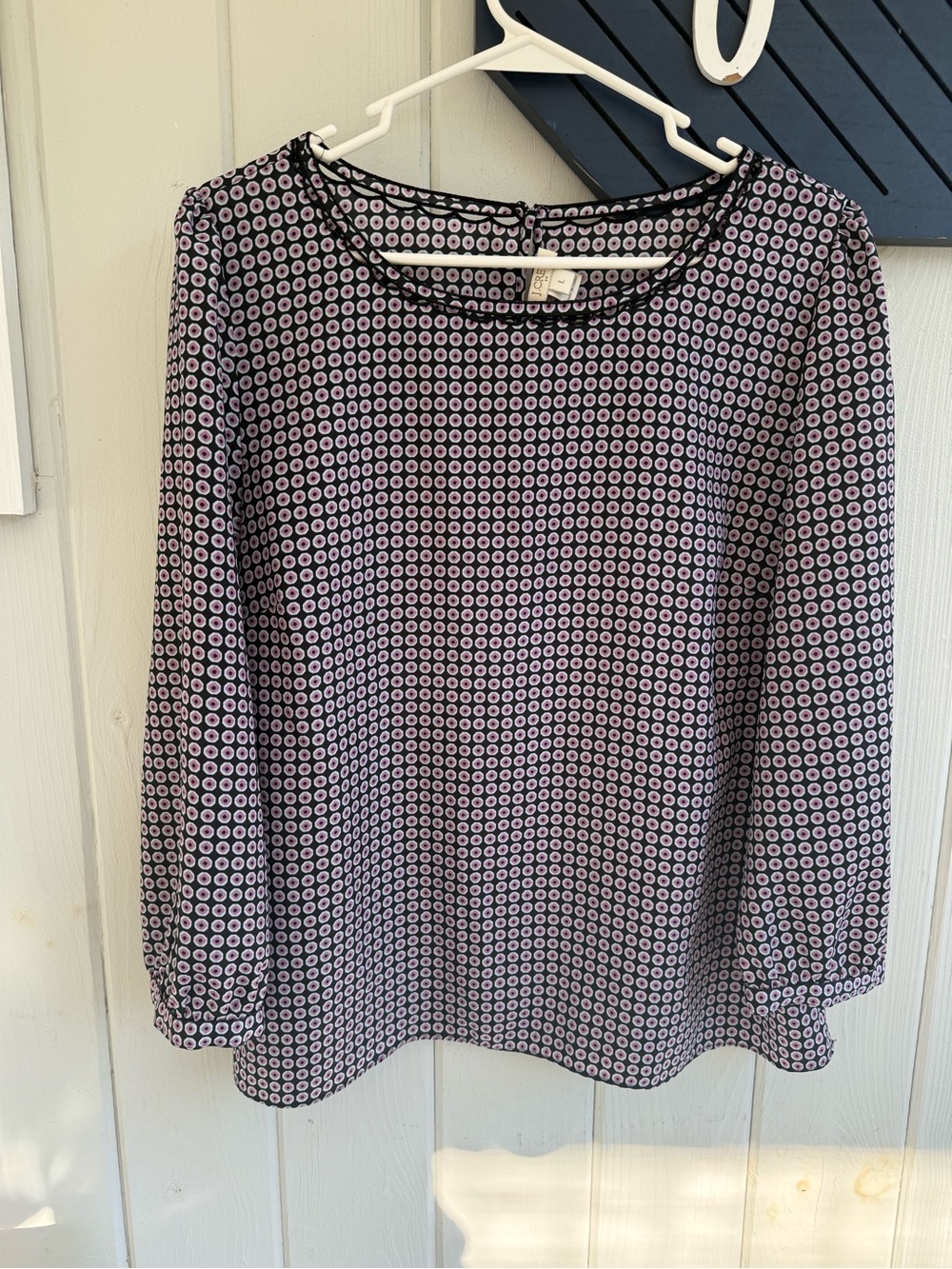 J. Crew Black & Pink Geometric Long-Sleeve Blouse